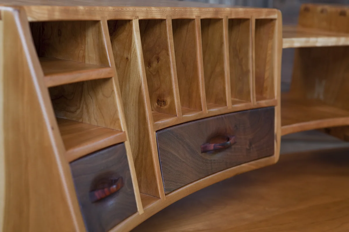 Cherry Desk Drawers Left Angle